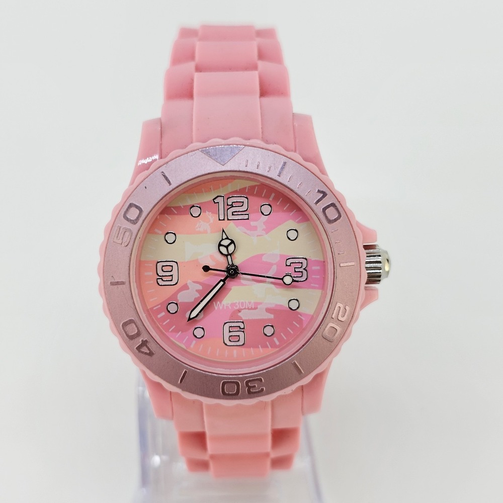Women's Watch 36MM White Pink Dial Pink Plastic Bands NEW Battery